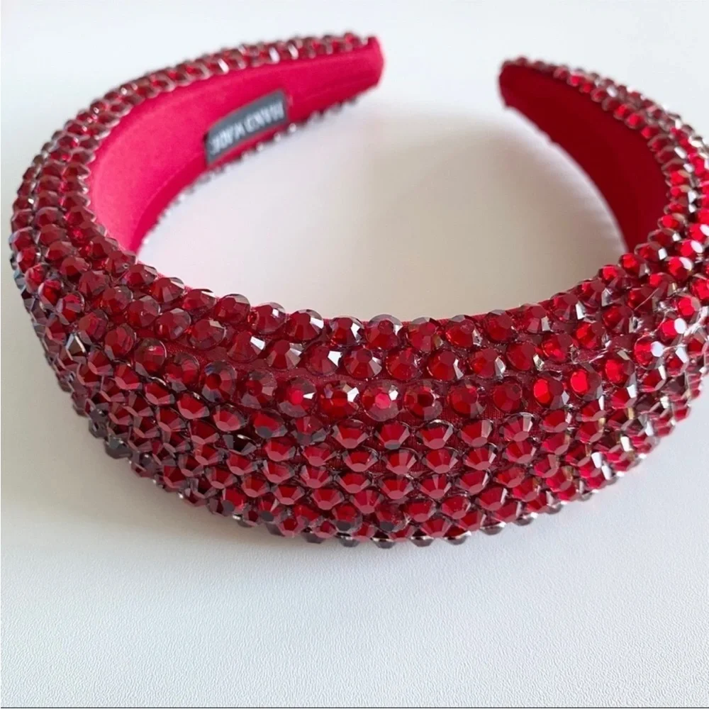 NWOT Red Sparkly Jeweled Padded Headband Beaded Holiday Christmas